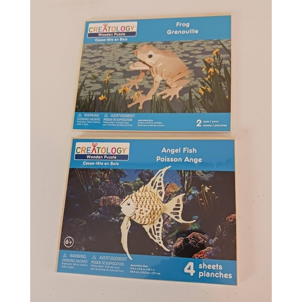 Wooden puzzles, set of 2,‎ Angel fish and Frog, by Creatology